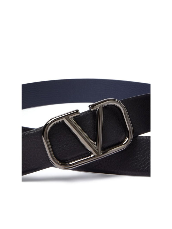 V Logo Reversible Leather Belt