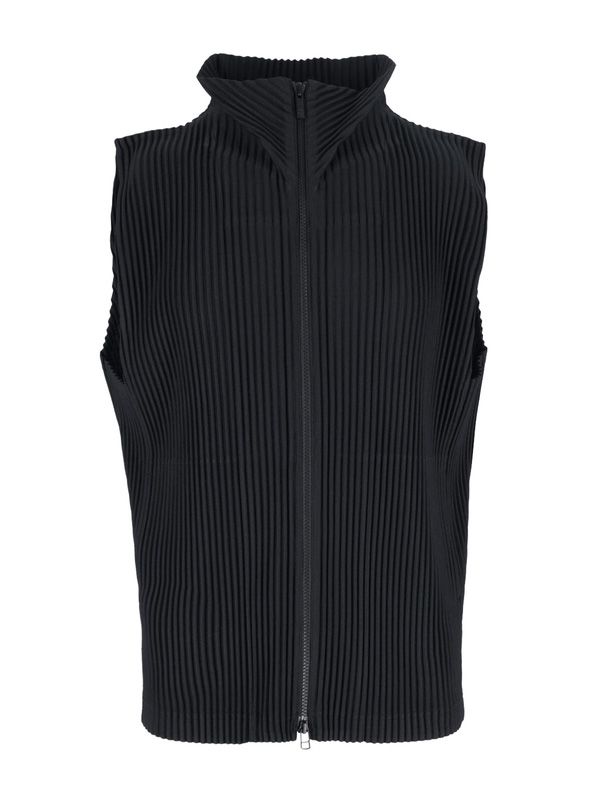 High-neck pleated zip-up vest