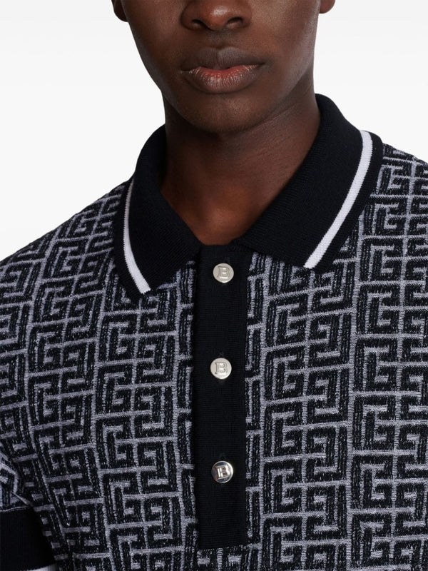 All-Over Logo Wool Linen Polo Shirt