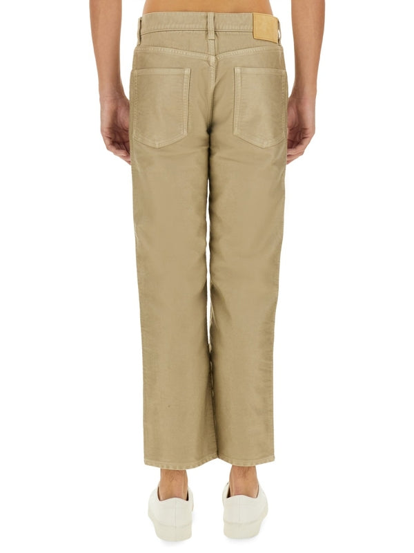 Beige Cotton Denim Pants