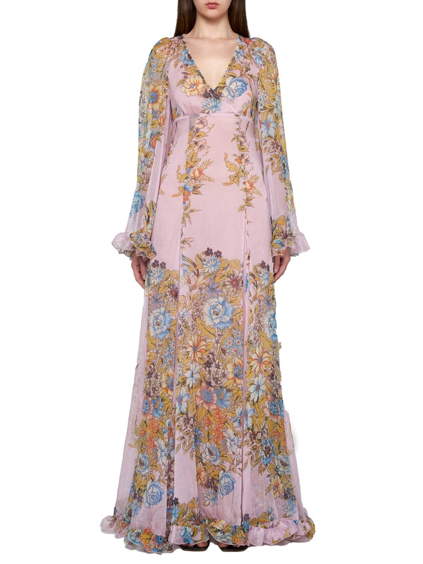 All-Over Printed Silk Long Dress