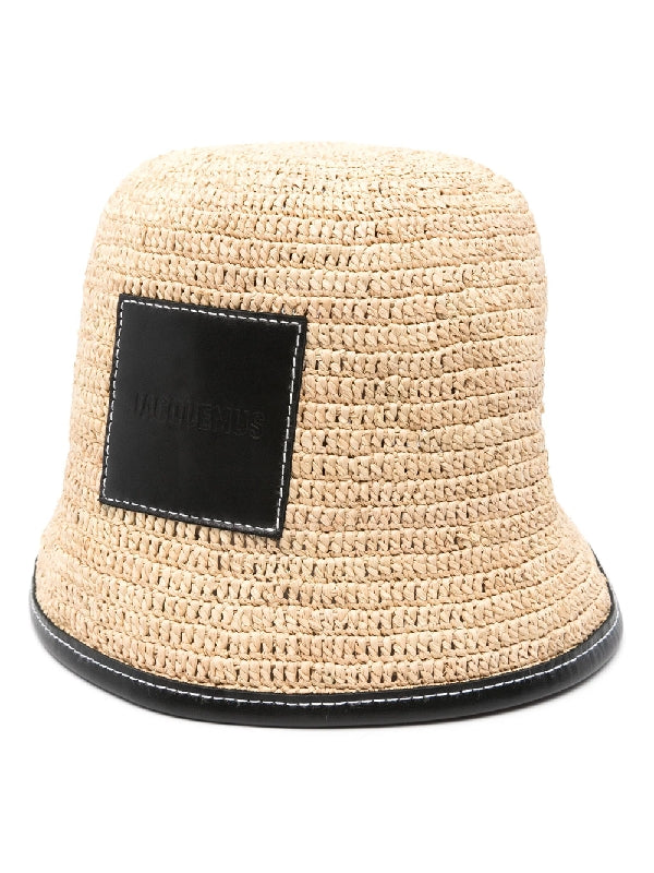 Logo Patch Raffia Bucket Hat