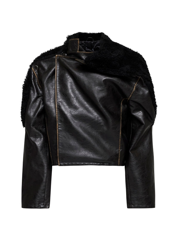 フェイクレザー シアリング ジャケット