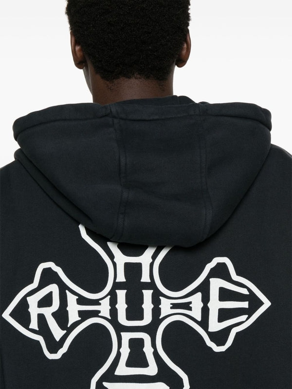 Graphic Embroidered Cotton Hoodie Zip-Up