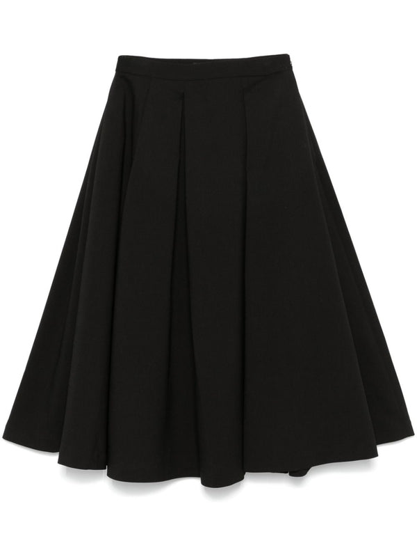 Black Pleated Wool Blend Skirt