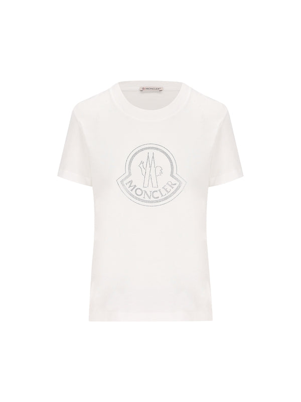 MONCLER - Rhinestone Logo Short Sleeve T-shirt - Jente