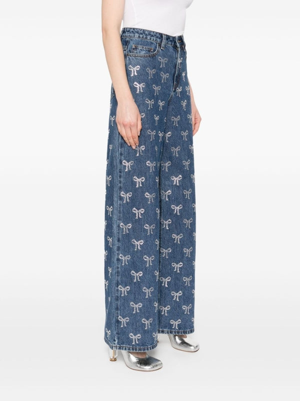 Allover Printed Cotton Denim Pants