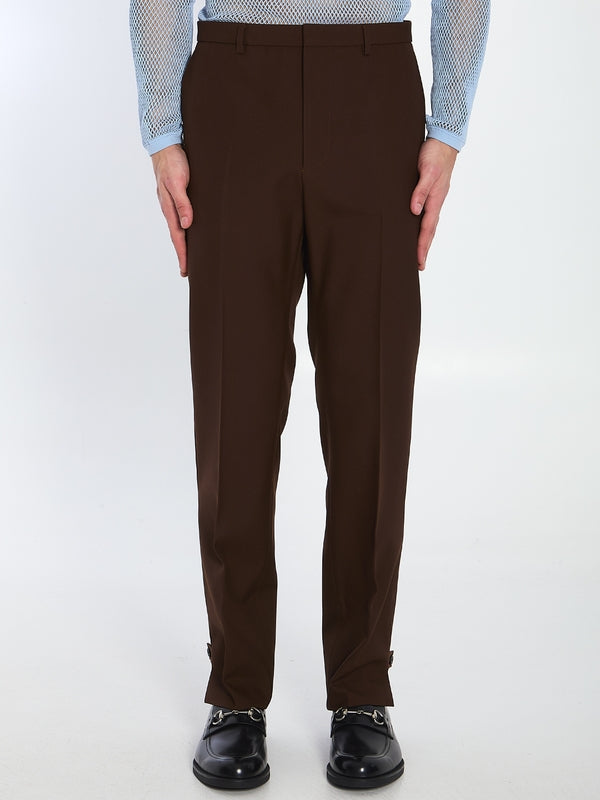 Snap Detail Slim Fit Wool Pants