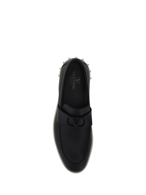 V Logo Leather Loafers