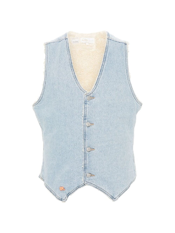 Logo Embroidery Asymmetric Denim Vest