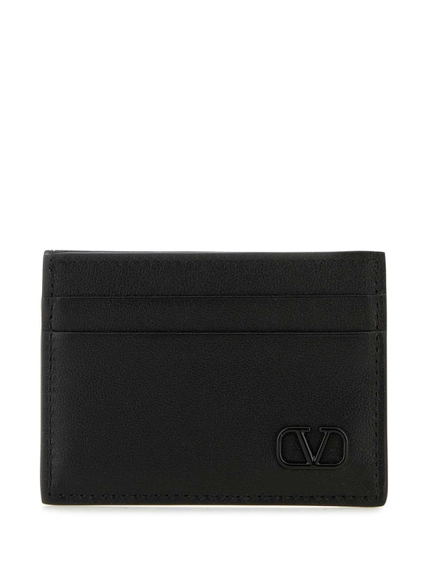 V Logo Leather Card Case