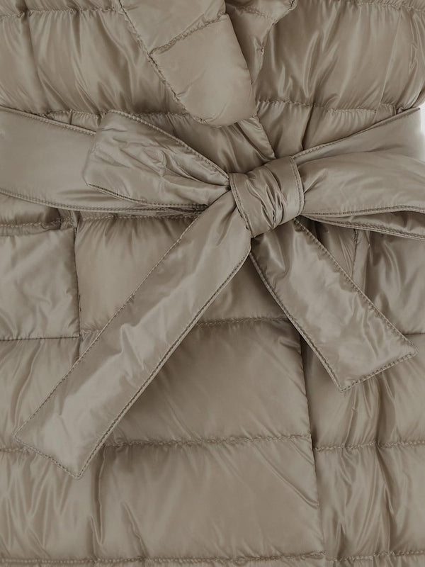 Beige Quilted Tie Nylon Padded Vest