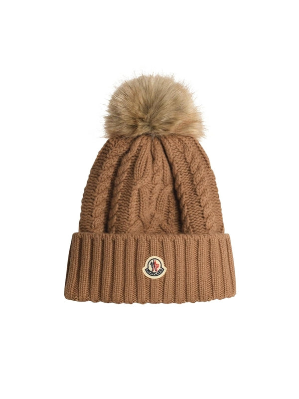 Pom Pom Logo Patch Wool Cashmere Beanie