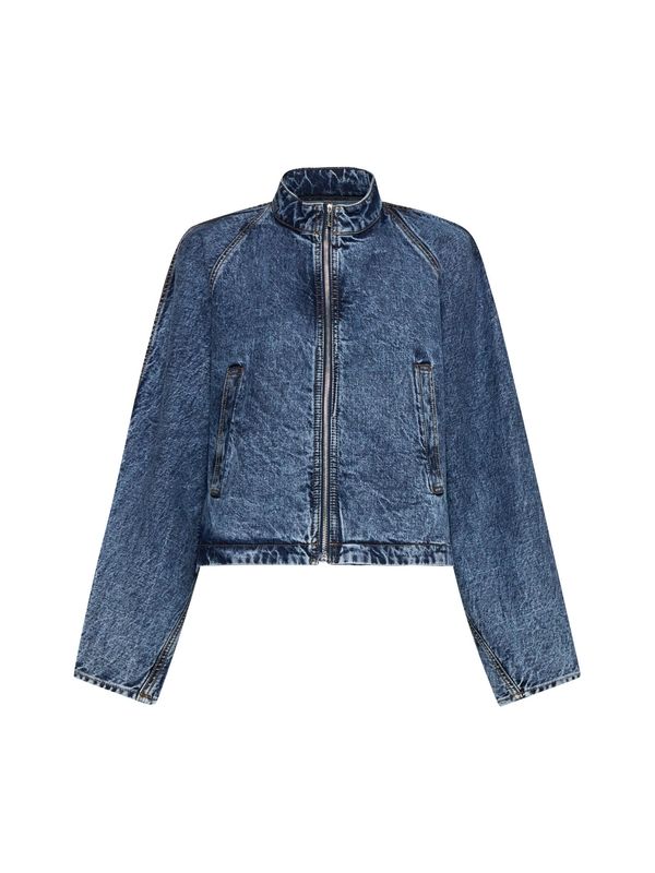 Washing Denim High Neck Zip-Up
  Jacket