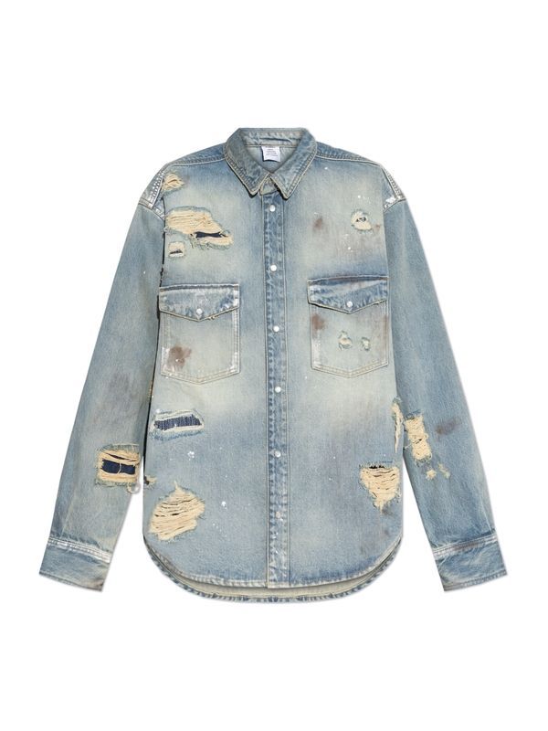 Distress Cotton Denim Shirt