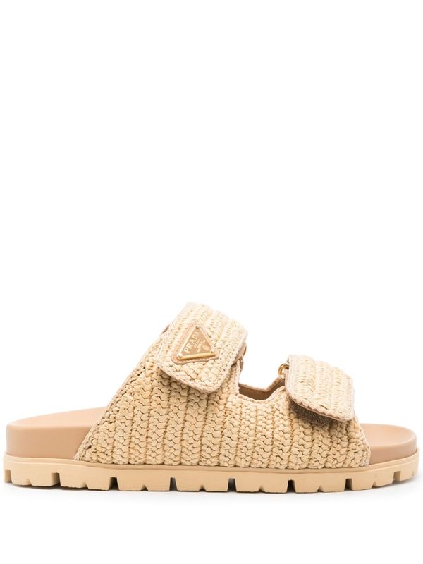 Triangle Logo Raffia Strap Sandals