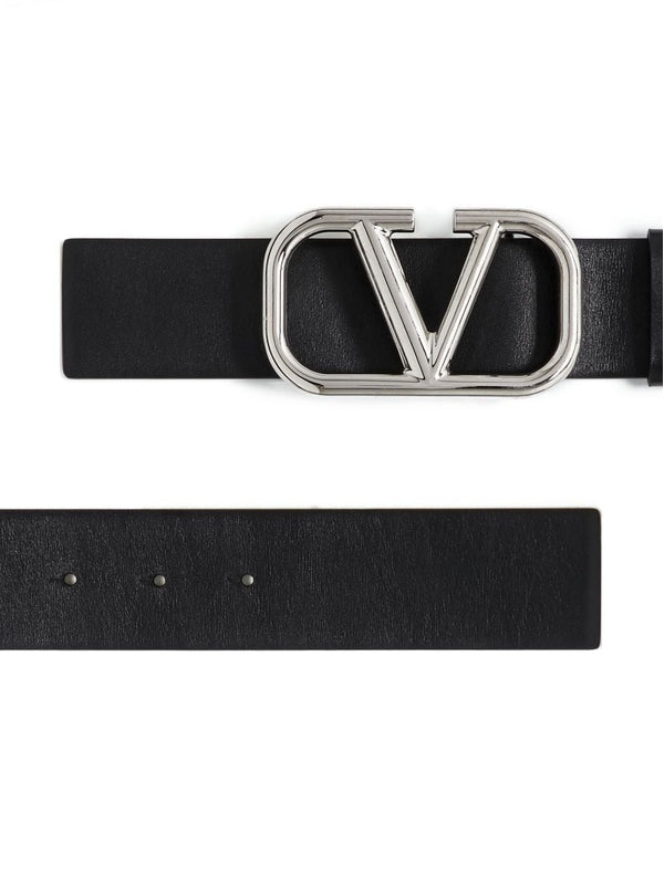 V Logo Buckle Leather Belt