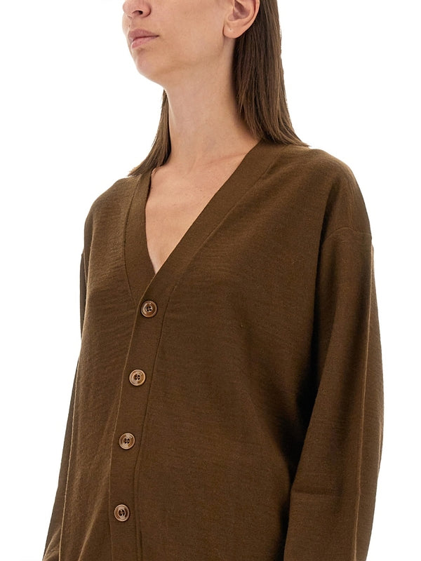 Brown V-Neck Wool Cardigan