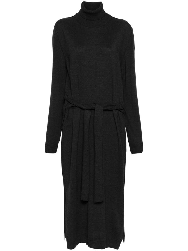 Wool Blend Tie Long Dress