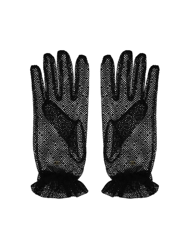 V Logo Accent Tulle Gloves