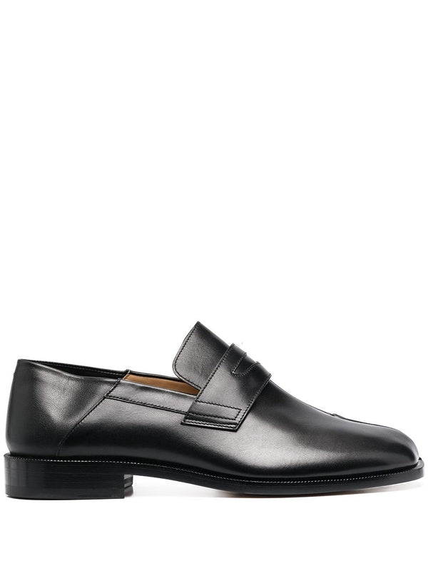 Black Leather Penny Tabi Loafers