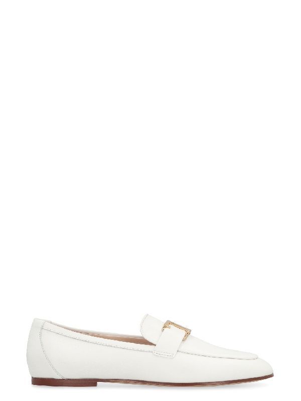 Tod's White Flat Loafers