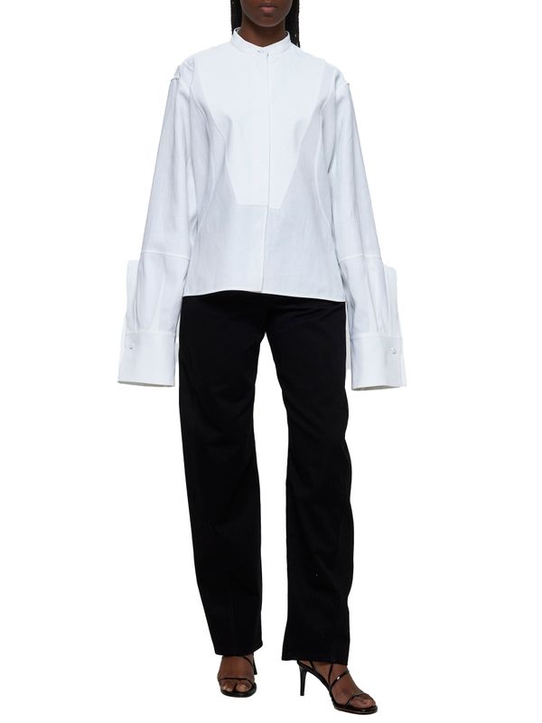 White Collarless Linen Shirt