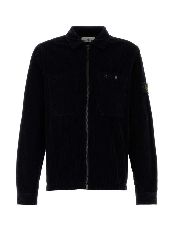 Wappen Patch Corduroy Zip-Up Shirt