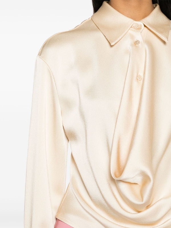 Satin Cowl Neck Decorated Crop Shirt