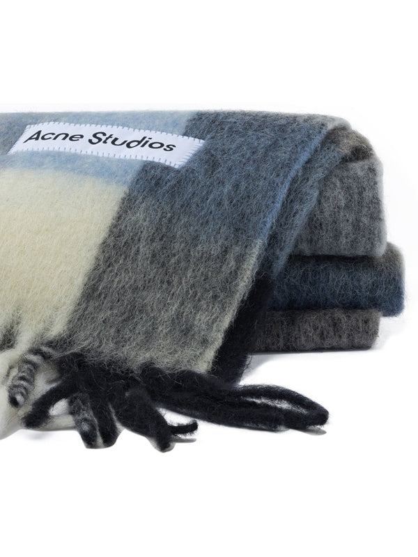 Acne Studios Blue Checked Wool Mufflers