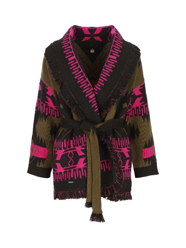 Jacquard Pattern Belted Cardigan