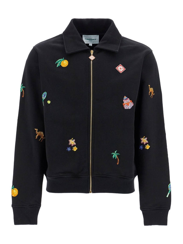 Embroidered Patch Cotton Zip-Up Jacket