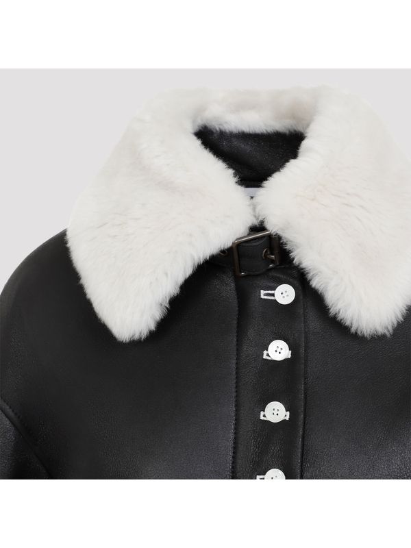 LOEWE - Black Leather Shearling Jacket - Jente