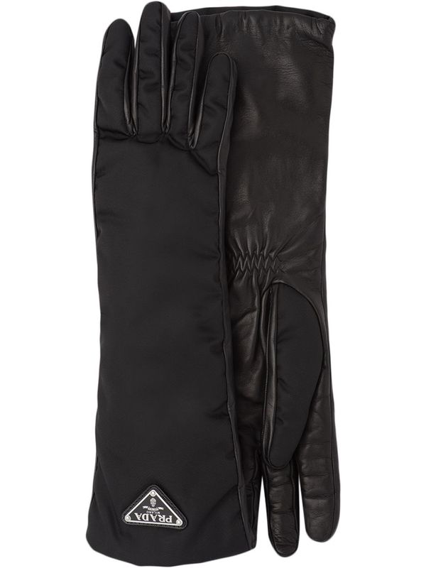 Triangle Logo Leather Nylon Gloves