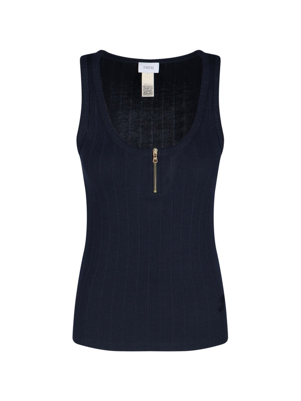 Half Zip Ribbed Cotton Tank Top