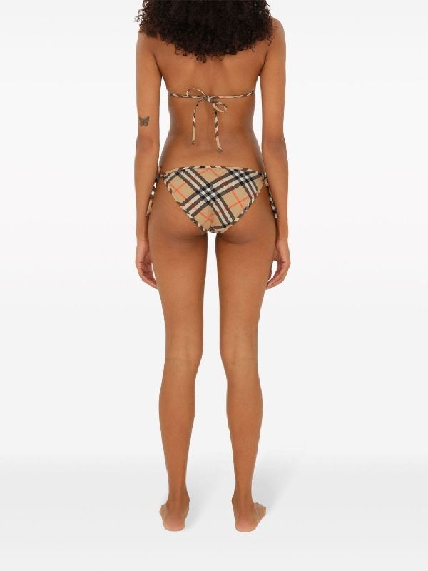 Check Pattern Stretch Bikini Bottom