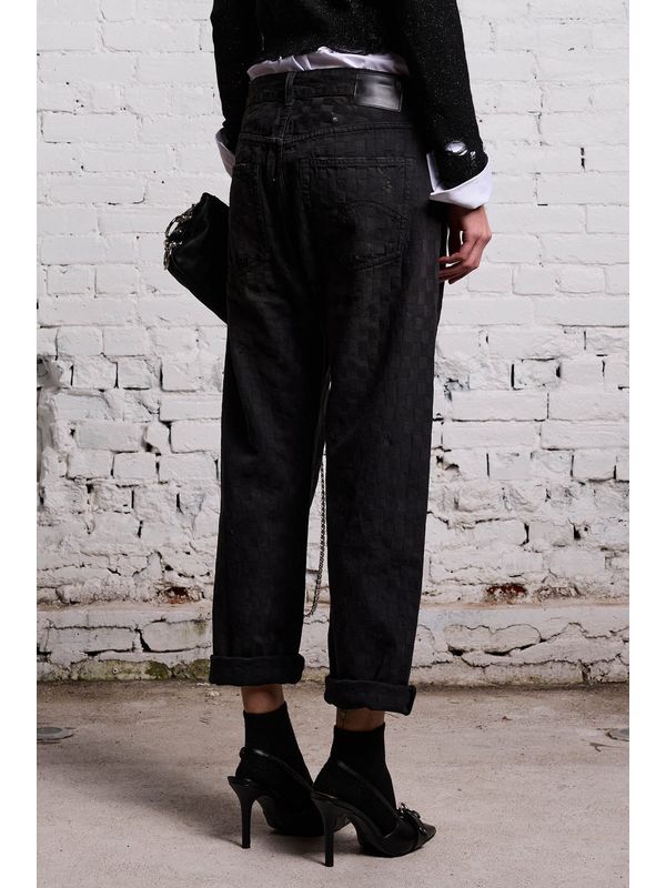 BOYFRIEND Check Jacquard Denim Pants