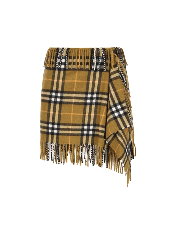 带扣带格纹流苏
裙子