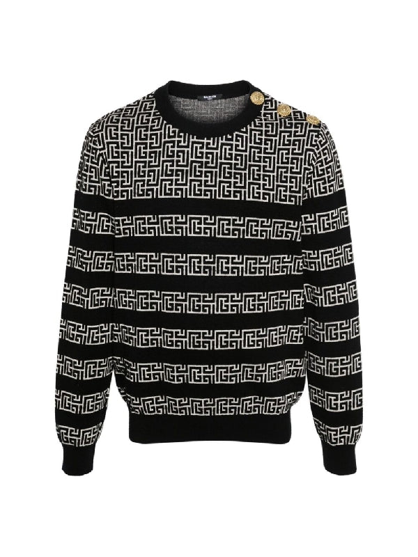 Shoulder Button Monogram Pattern Knit