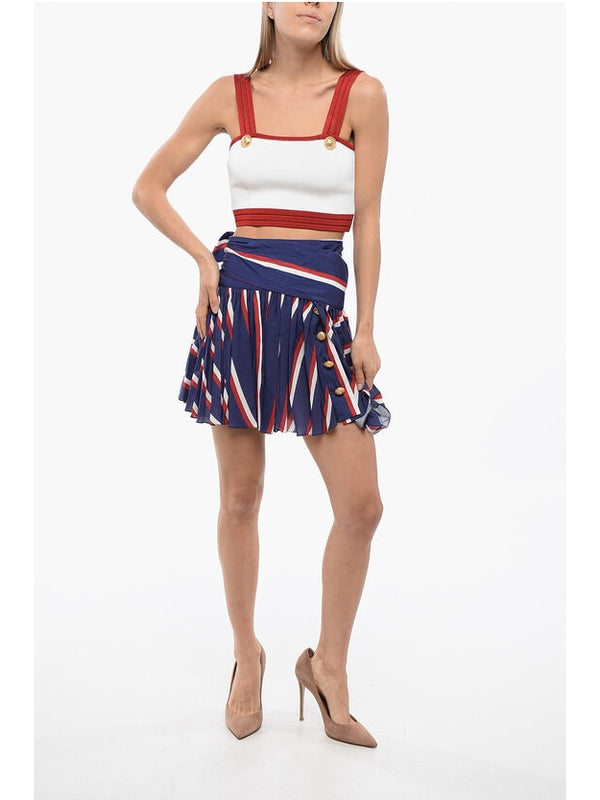 Stripe Tie Pleat Skirt