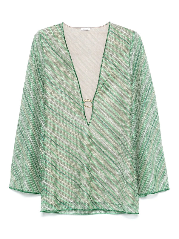 Shiny Stripe Pattern Kaftan Mini Dress