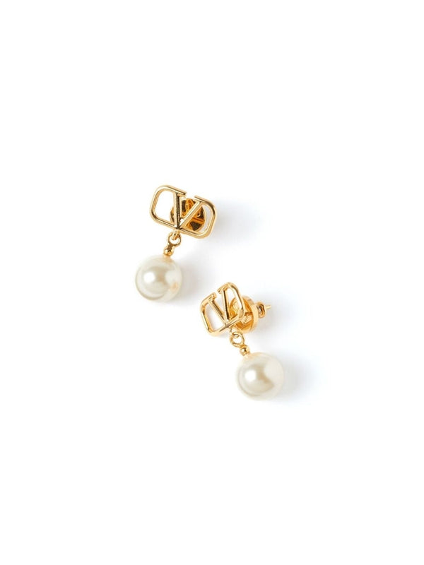 V Logo Pearl Decorative Earrings