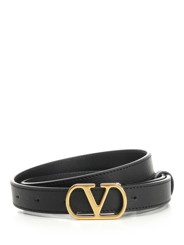 V Logo Metal Buckle Leather Belt