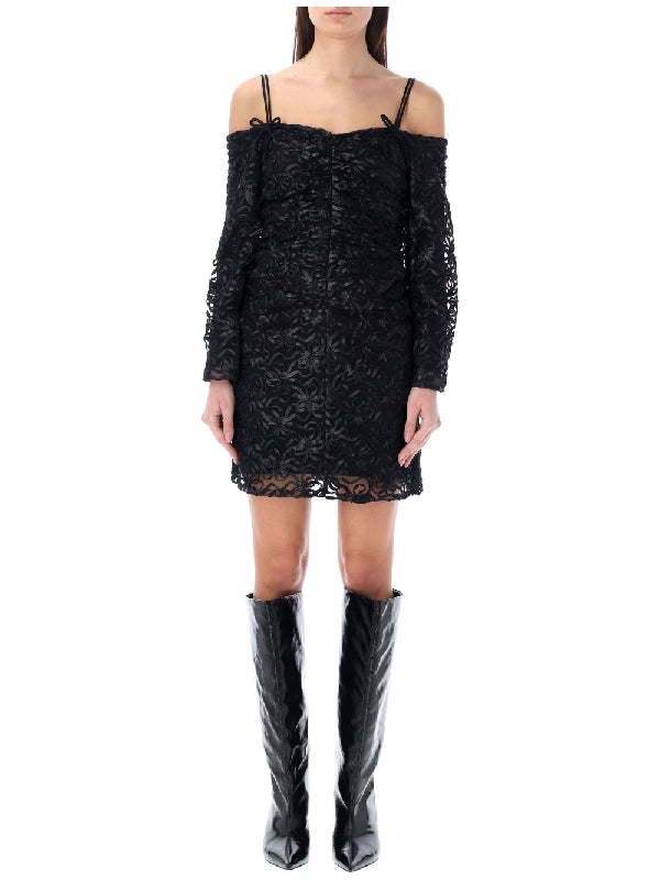 GANNI - Off-shoulder Bow Mini Dress - Jente