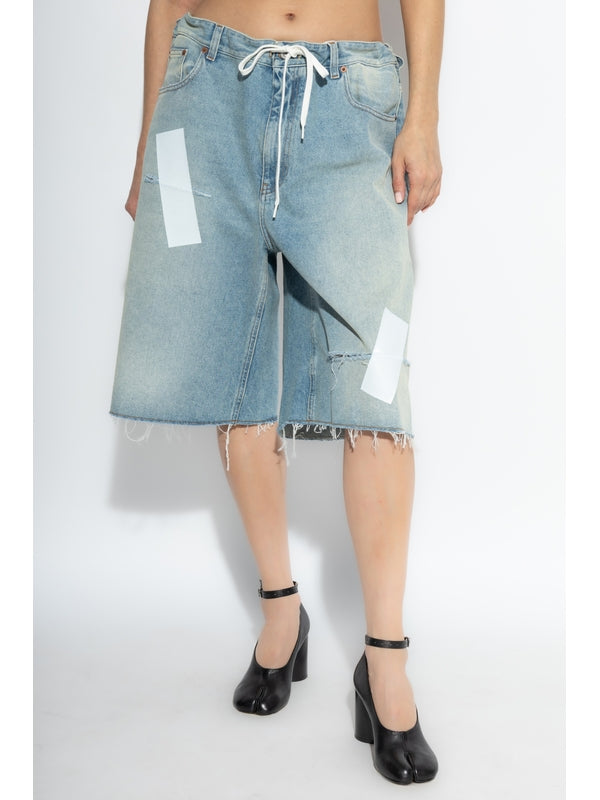 Distressed Washing
  Denim Bermuda Shorts