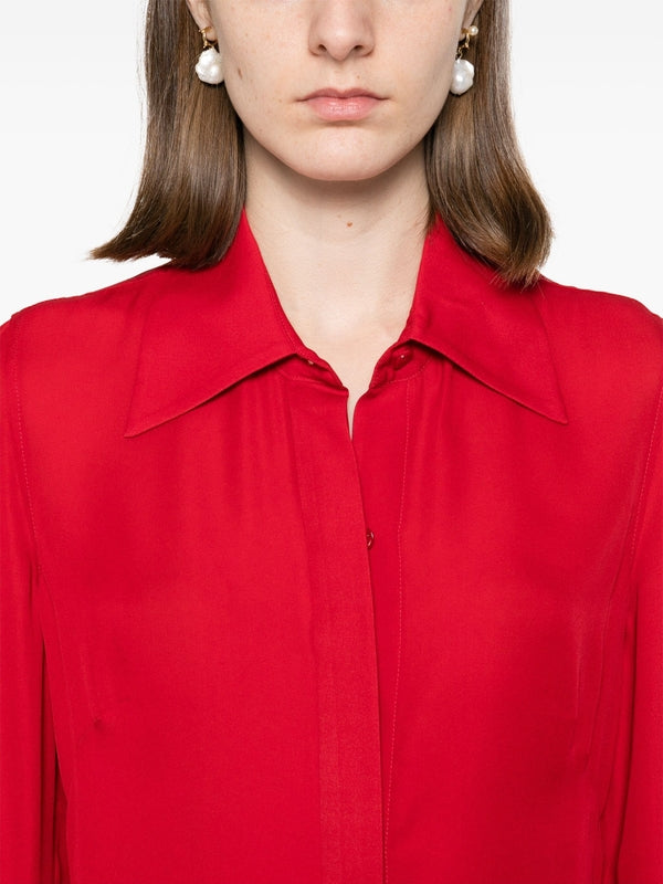 Scarf-neck Silk Shirt