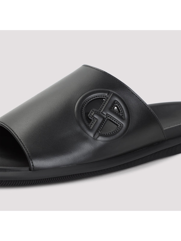 Logo Detail Leather Slides