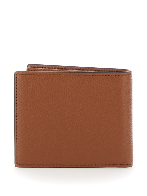 V Logo Leather Wallet