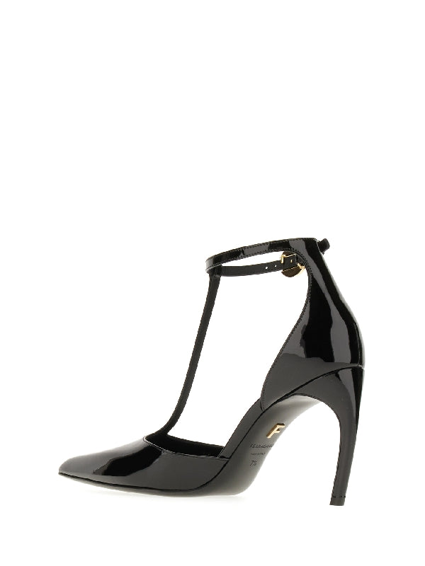 T-Strap Leather Sandal Heel
