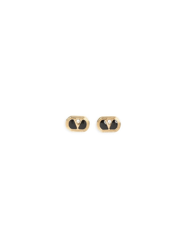 V Logo Crystal Stud Earrings